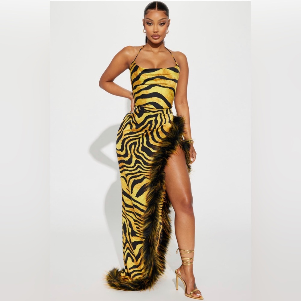 Satin fur dress